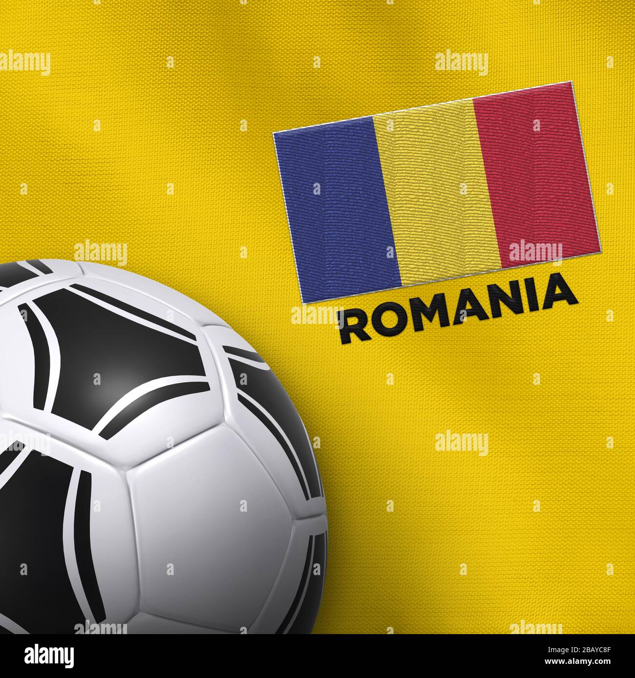 Pallone da calcio e maglia nazionale della Romania. Foto Stock