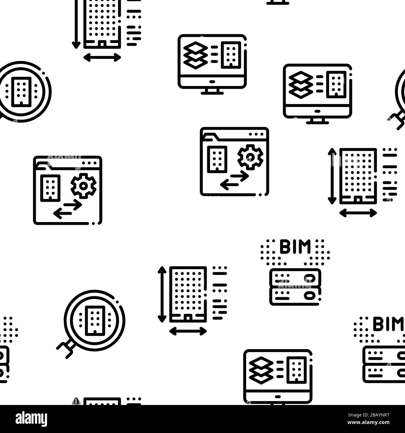 BIM Building Information Seamless Pattern Vector Illustrazione Vettoriale