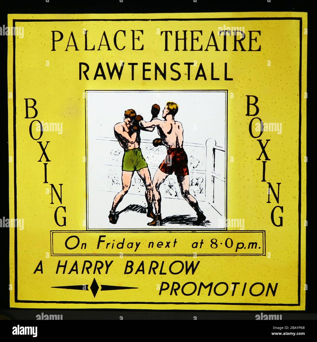 Pubblicità cinematografica di boxe, Rawtenstall, 1940s Foto Stock