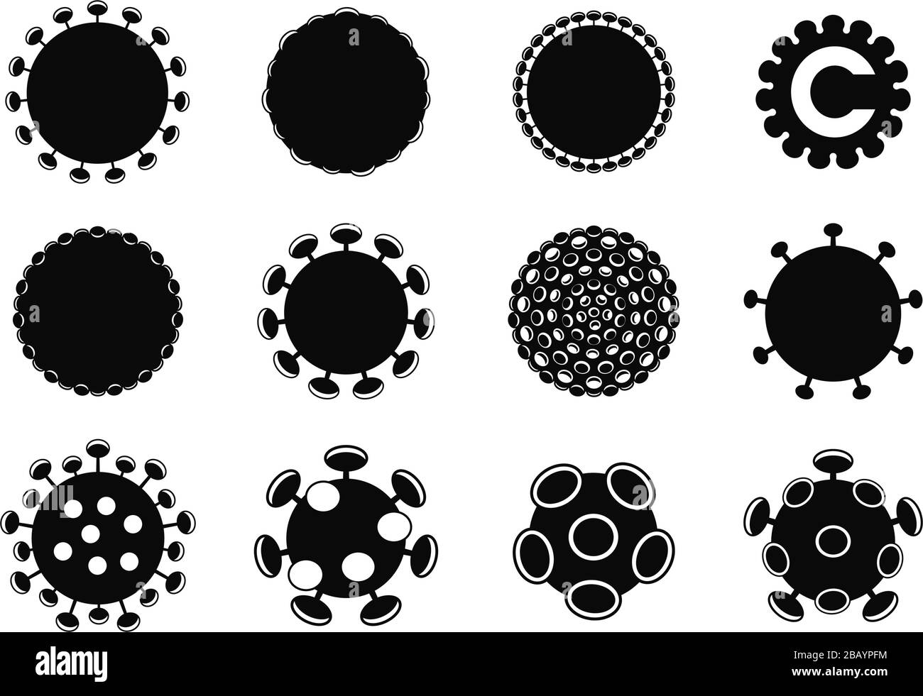 Vari coronavirus isolati icone, segni, simboli e glifi Illustrazione Vettoriale
