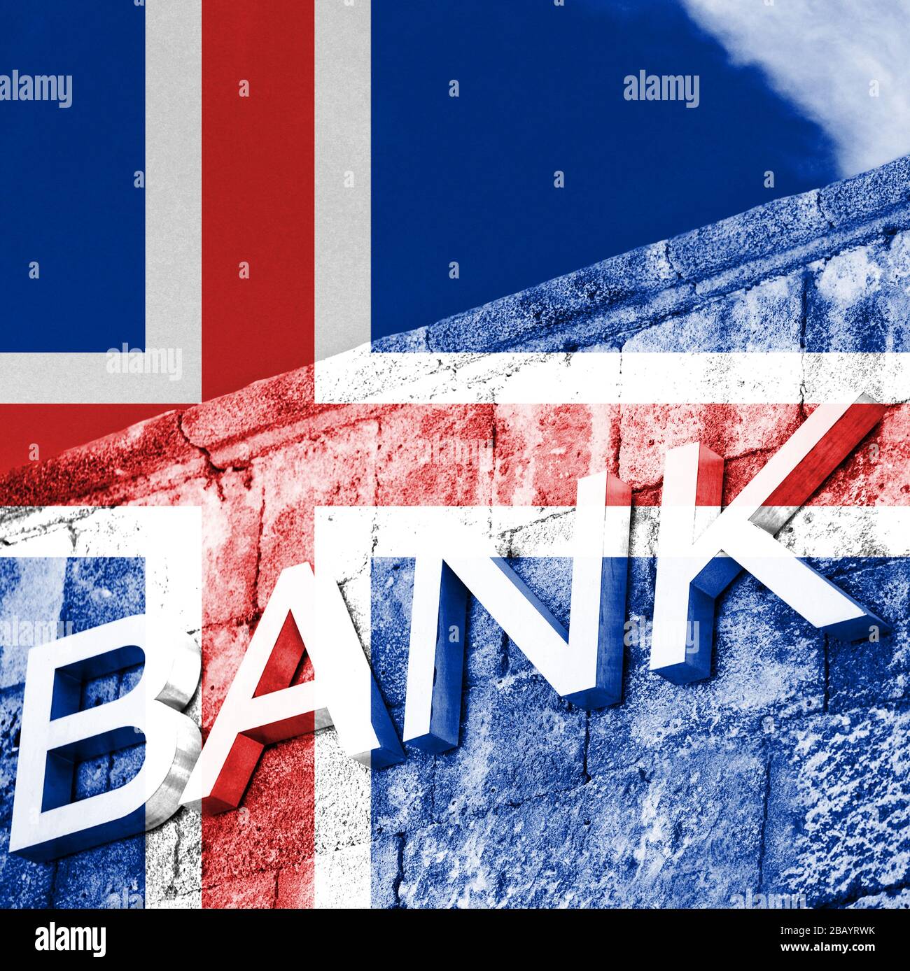 Concetto finanziario ed economico di banca con bandiera dell'Islanda Foto Stock