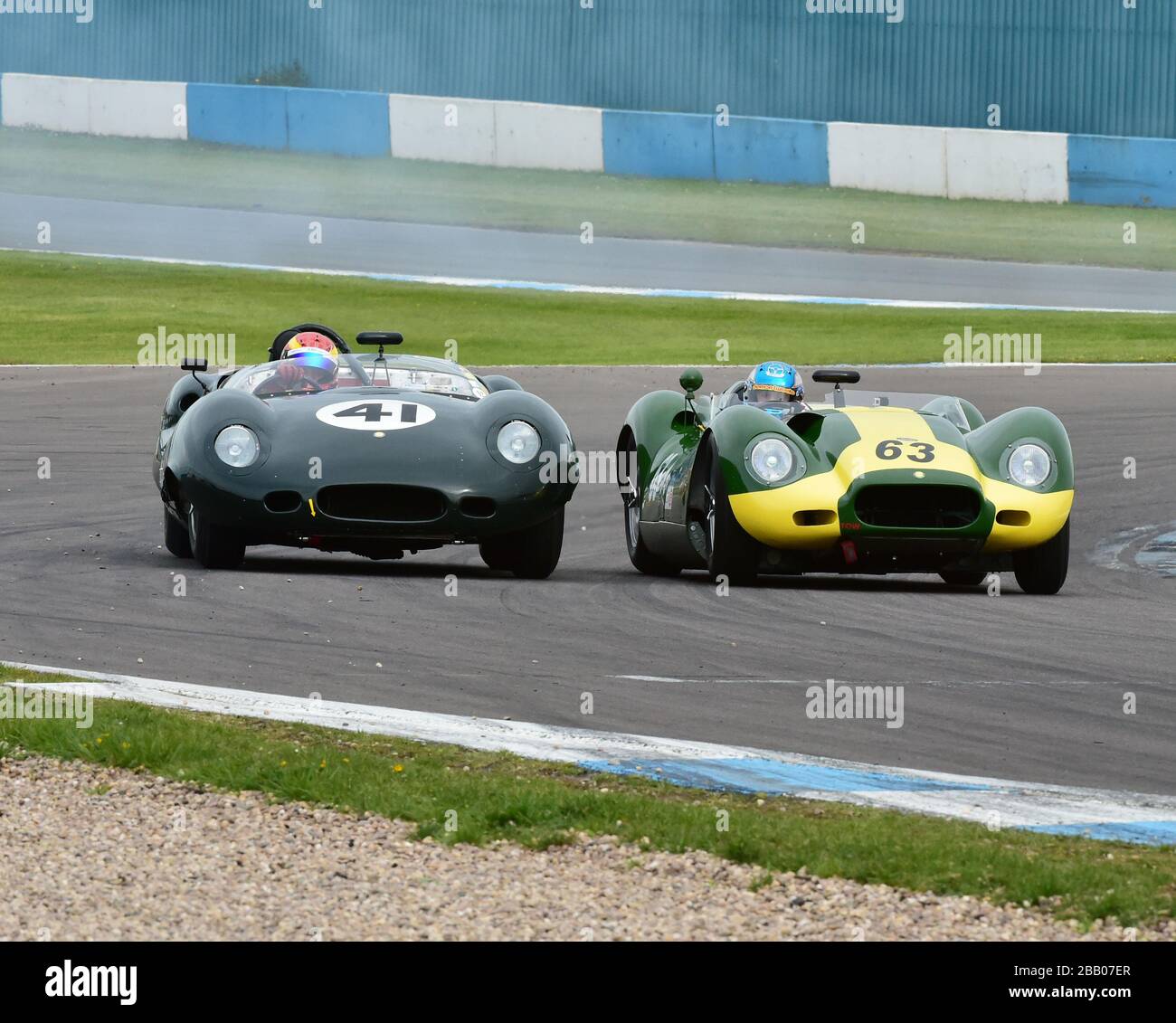 Jon Minshaw, Phil Keen, Lister knobbbly, Chris Ward, John Young, Lister Costin, Stirling Moss Trophy, pre-61 vetture sportive, DHF 2015. Chris Ward, classico Foto Stock