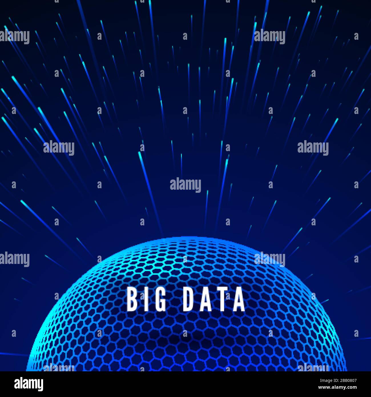 Visualizzazione dei big data. Flussi di dati intorno alla rete globale. Tecnologia futuristica sfondo blu. Illustrazione del vettore Illustrazione Vettoriale