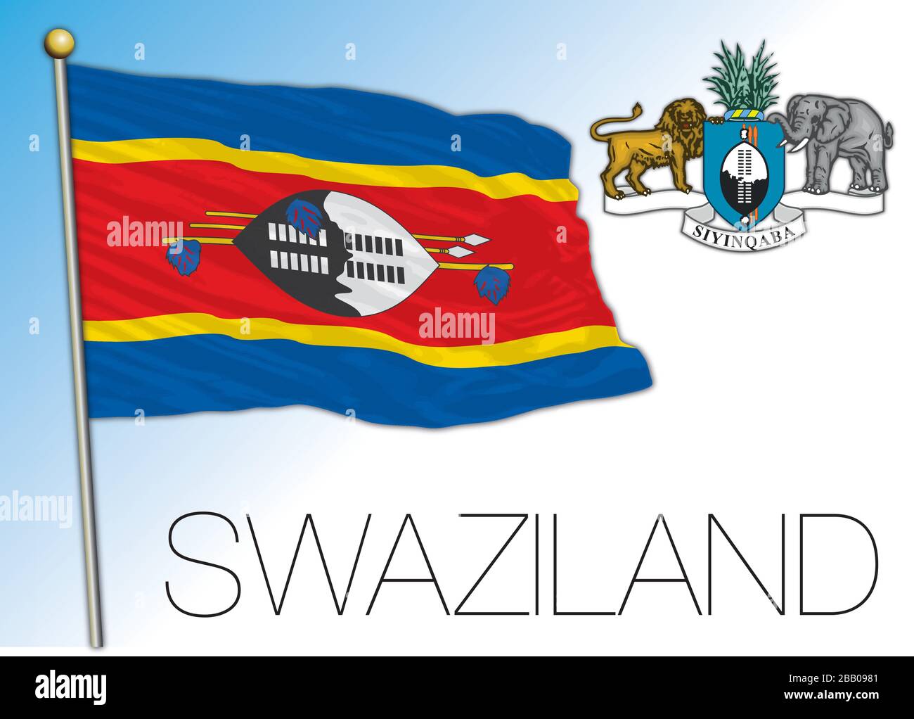 Swaziland bandiera ufficiale nazionale e stemma, paese africano, illustrazione vettoriale Illustrazione Vettoriale