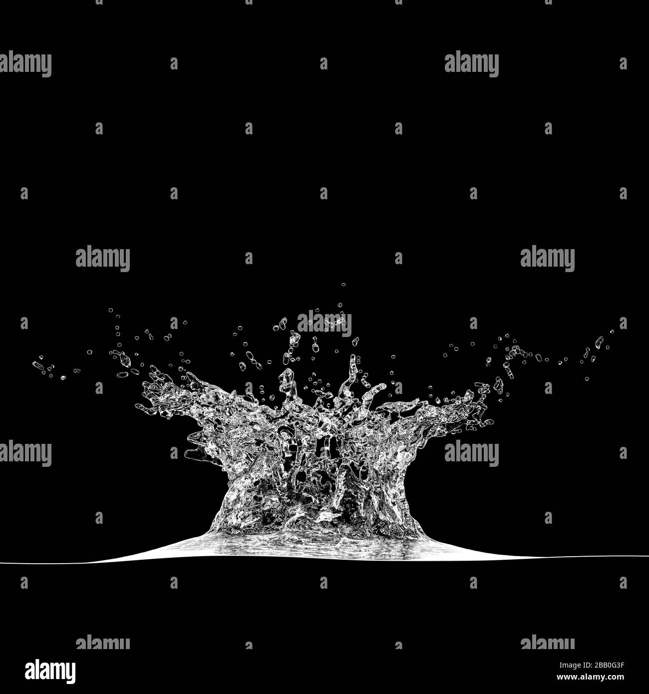 dettaglio di uno spruzzo d'acqua su fondo nero. 3d rende il concetto di freschezza. Foto Stock