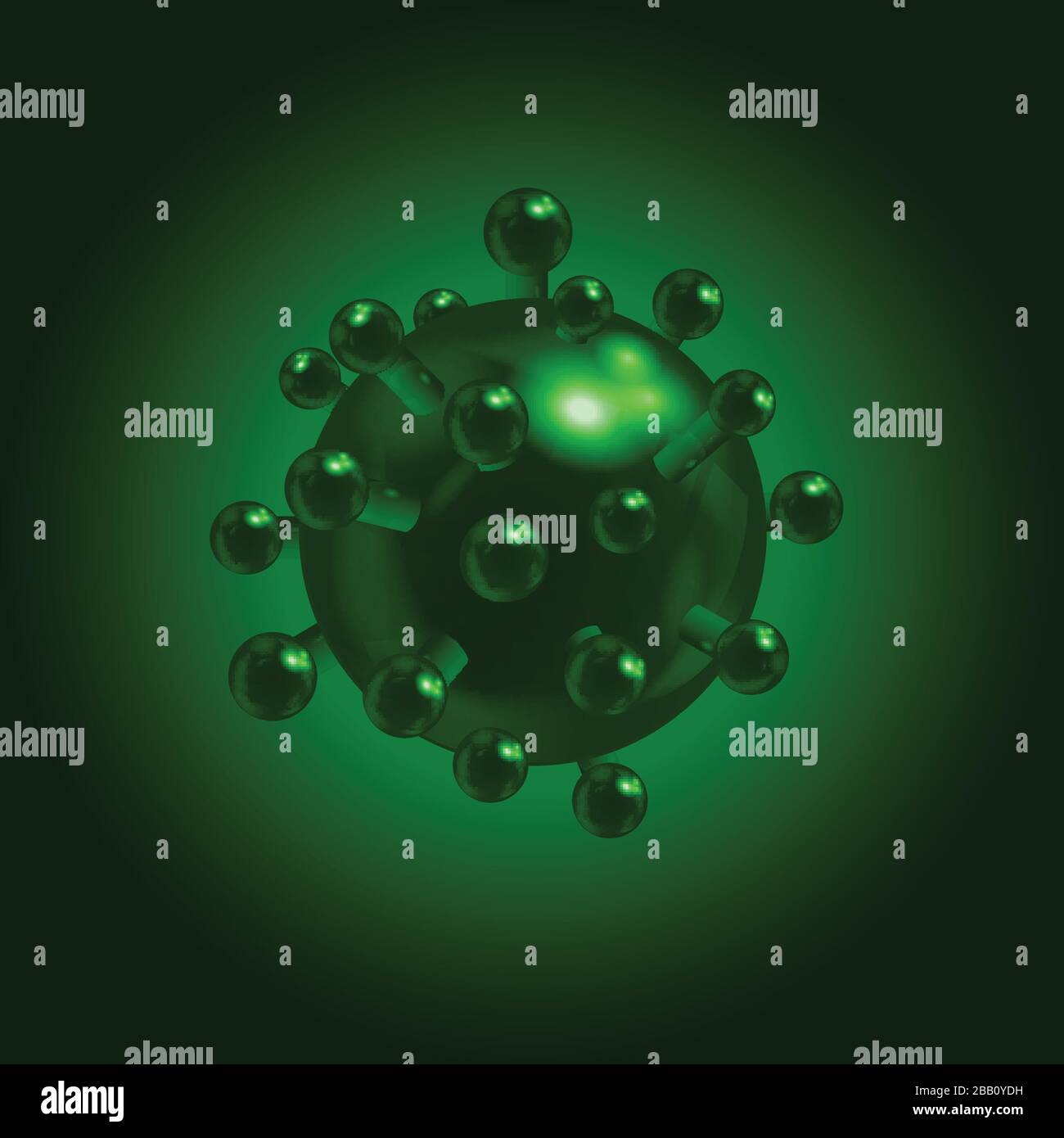 3D Illustrazione di Covid19 Coronavirus Molecule over Dark Green background Illustrazione Vettoriale