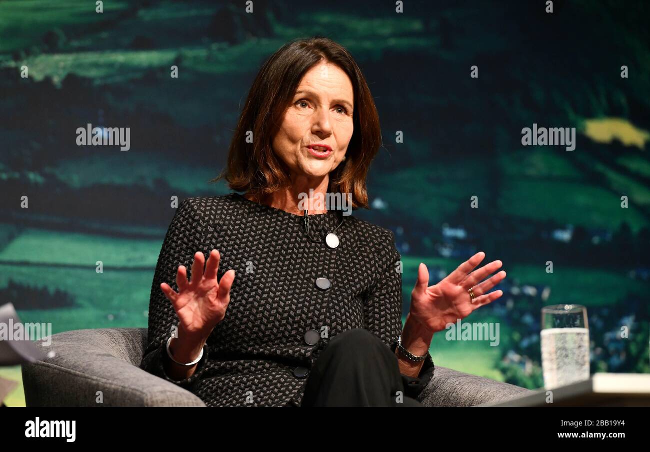 Dame Carolyn Fairbairn Direttore Generale della CBI (Confederation of British Industry) durante una sessione di domande e risposte alla Conferenza NFU (National Farmers Union) 2020 a Birmingham. Foto Stock