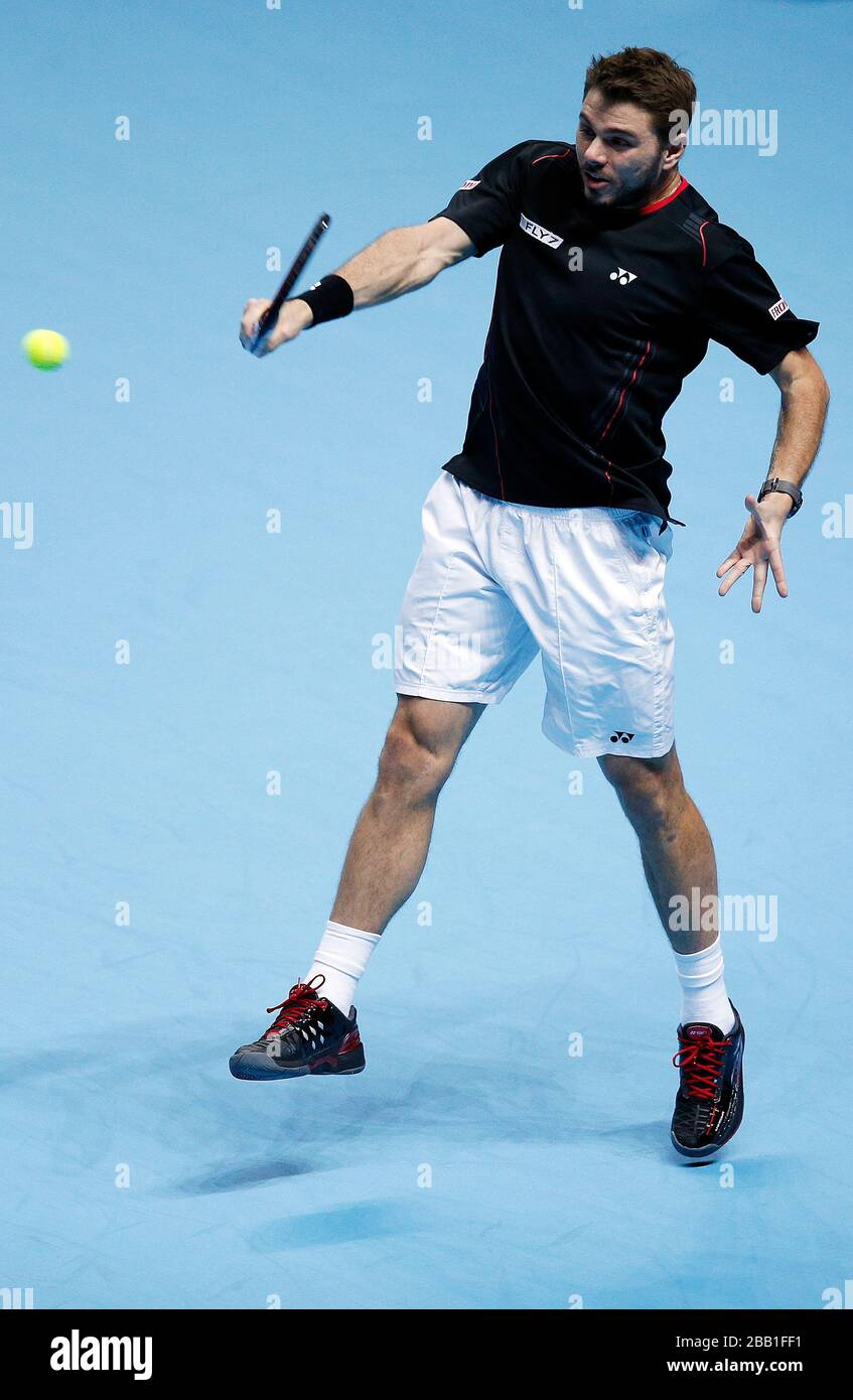 Stanislas Wawrinka compete contro David Ferrer durante il quinto giorno delle finali dell'ATP World Tour di Barclays Foto Stock