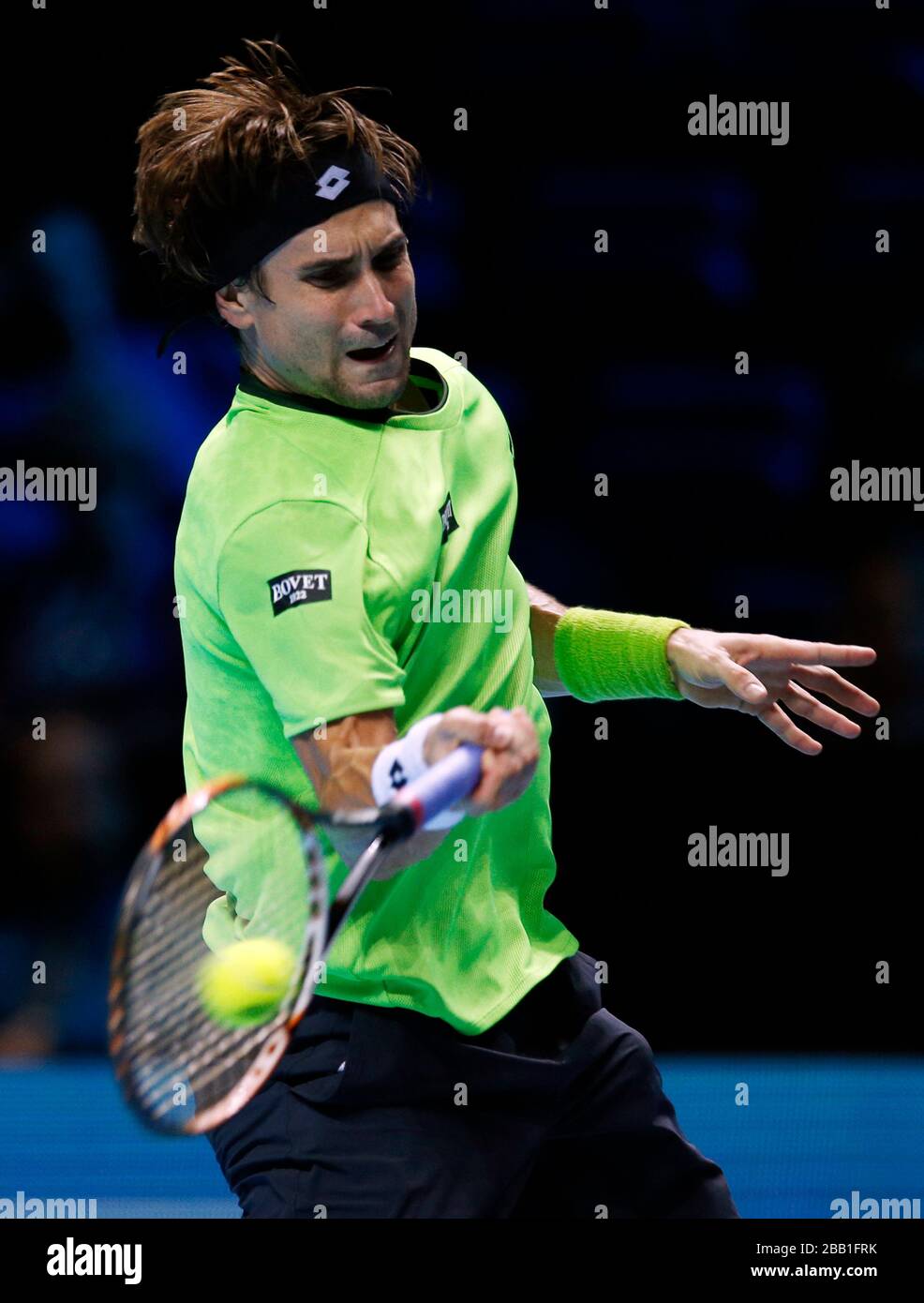 David Ferrer compete contro Stanislas Wawrinka durante il quinto giorno delle finali dell'ATP World Tour di Barclays Foto Stock