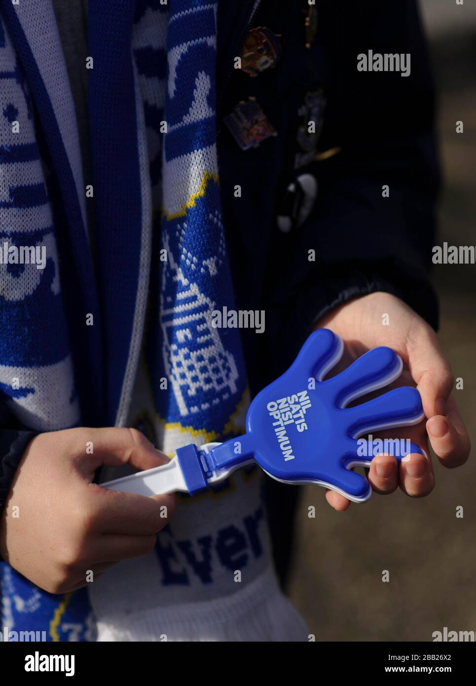 Sostenitori di Everton nella zona fan Foto Stock