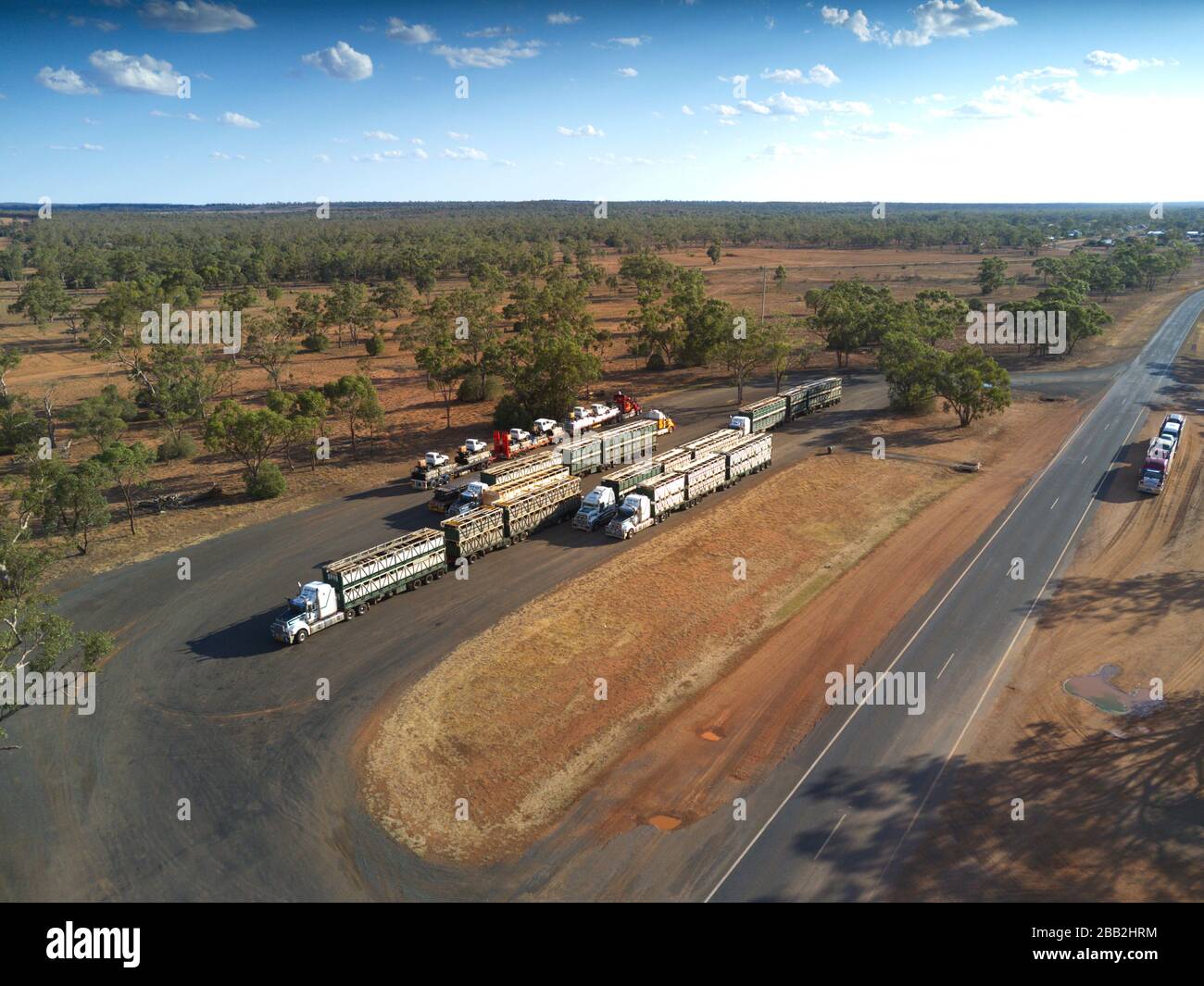 Bestiame Roadtrains che trasporta bestiame bovino al bestiame di Roma Saleyards Queensland Australia Foto Stock