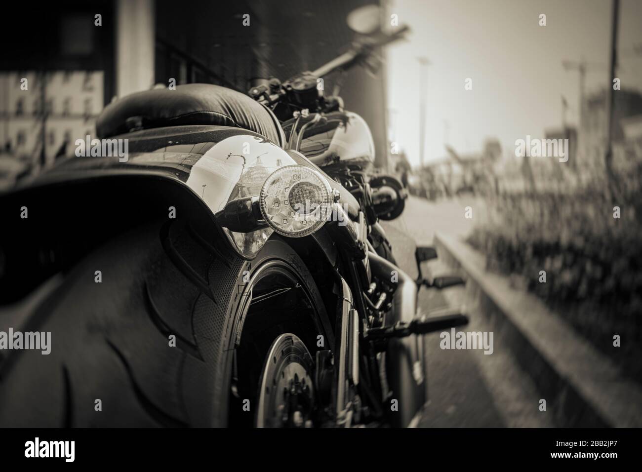 Parte posteriore del motociclo con un indicatore di direzione, vista posteriore Foto Stock