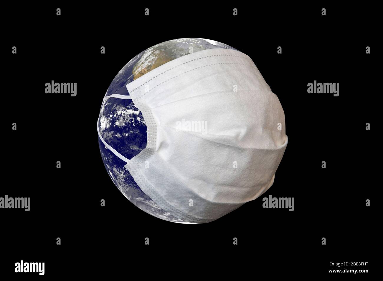 Pianeta Terra con maschera facciale proteggere al buio. Concetto medico mondiale. Elementi di questa immagine fornita dalla NASA Foto Stock