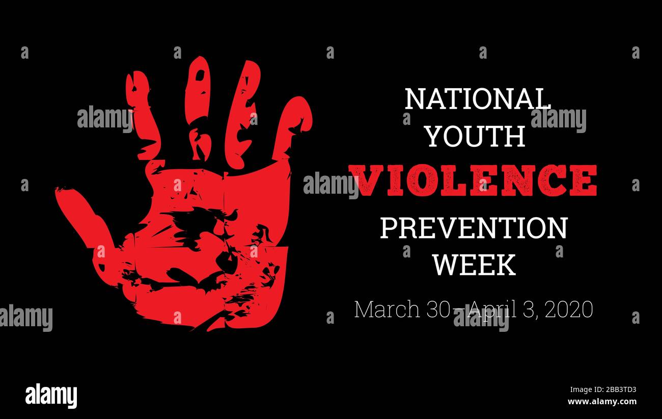 Settimana nazionale per la prevenzione della violenza giovanile. Illustrazione vettoriale su sfondo nero. Foto Stock