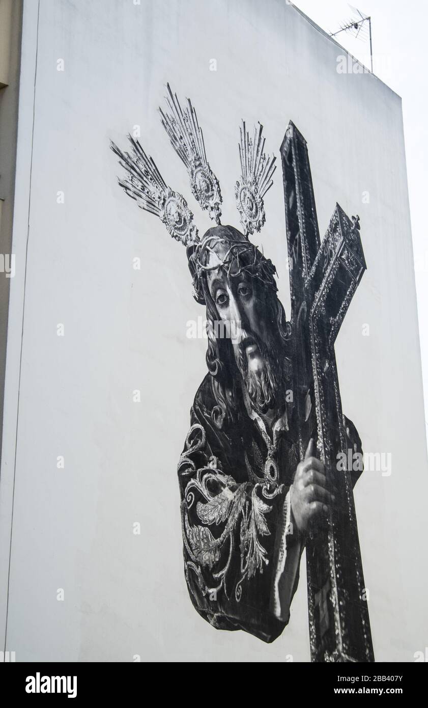 Pittura di Cristo su un edificio a Jerez Spagna Foto Stock