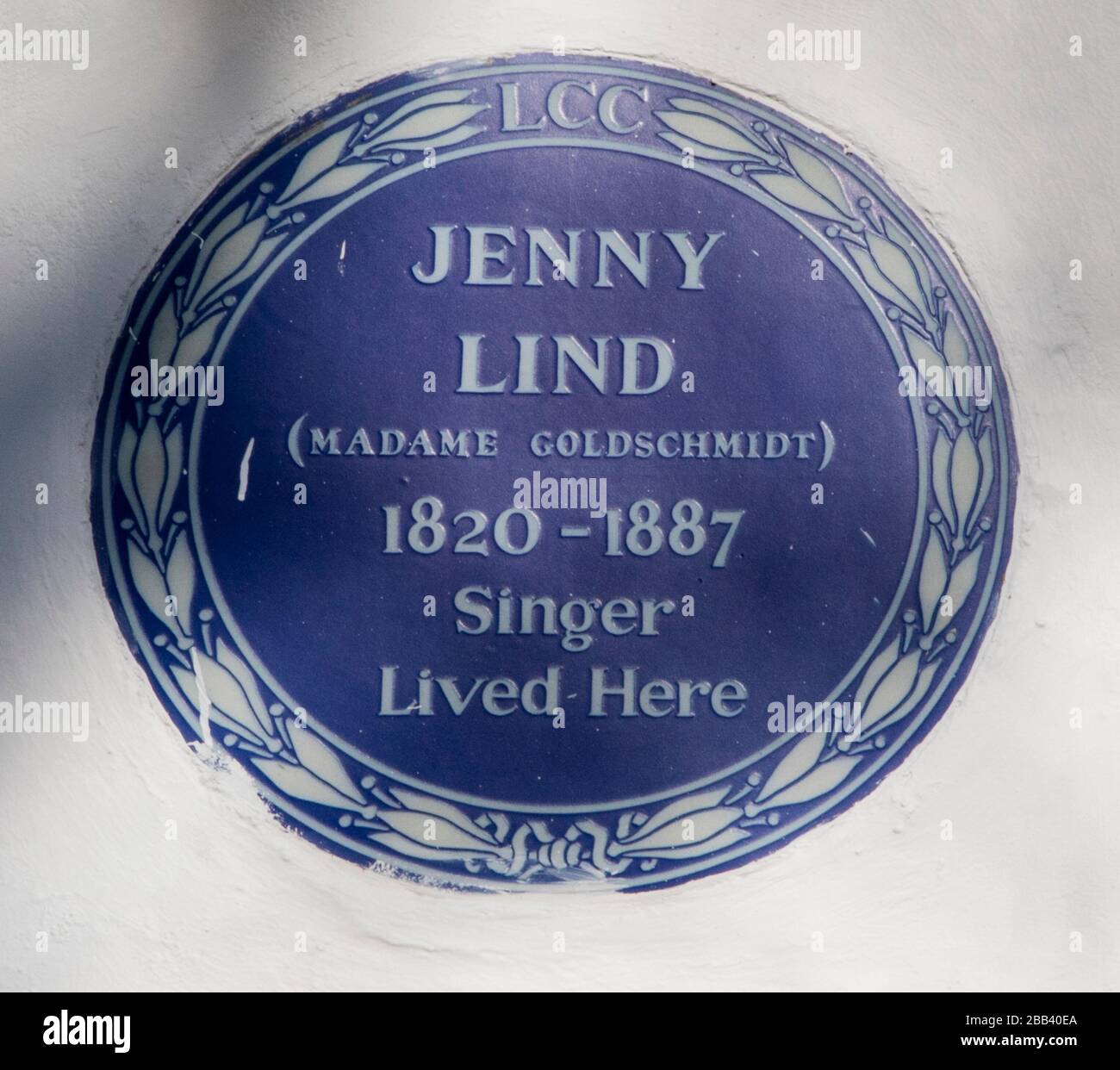 Targa blu nei Boltons, Kensington e Chelsea, Londra, un memoriale a Jenny Lind (Madame Goldschmidt), 1820-1887; il Nightingale svedese Foto Stock