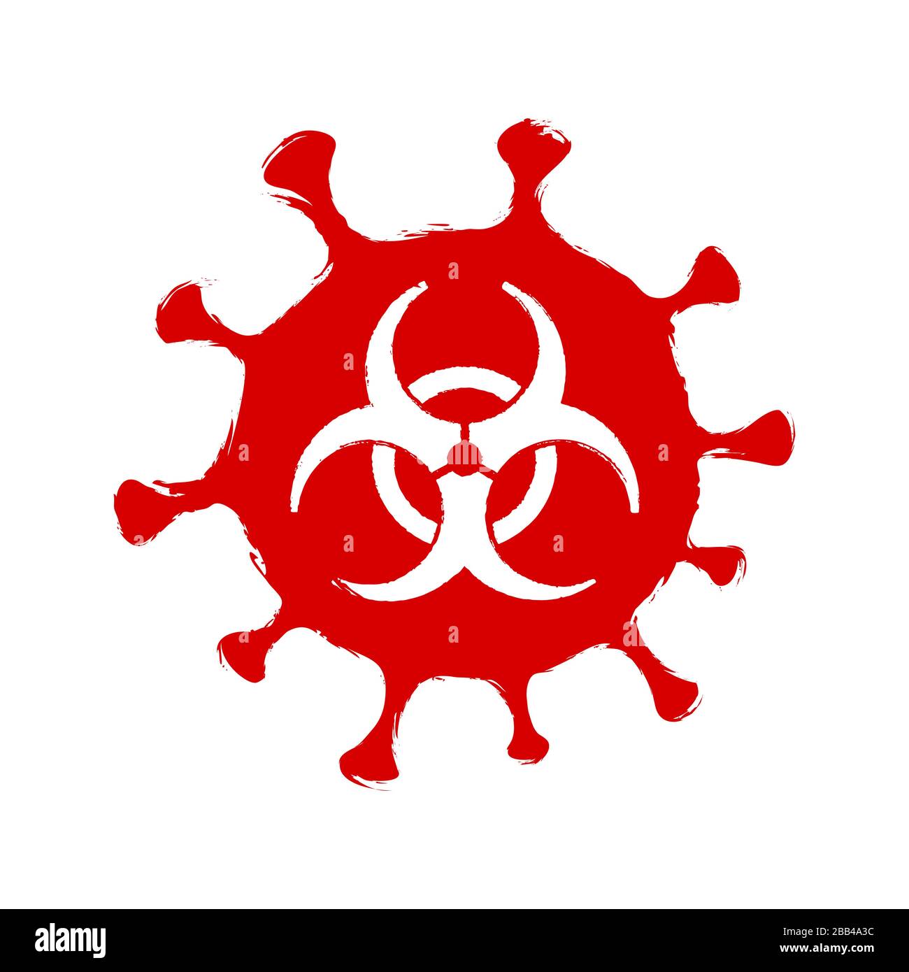 Simbolo di coronavirus grunge. Segnale di avvertenza di rischio biologico Covid-19. Simbolo di epidemia e pandemia. Vettore isolato. Illustrazione Vettoriale