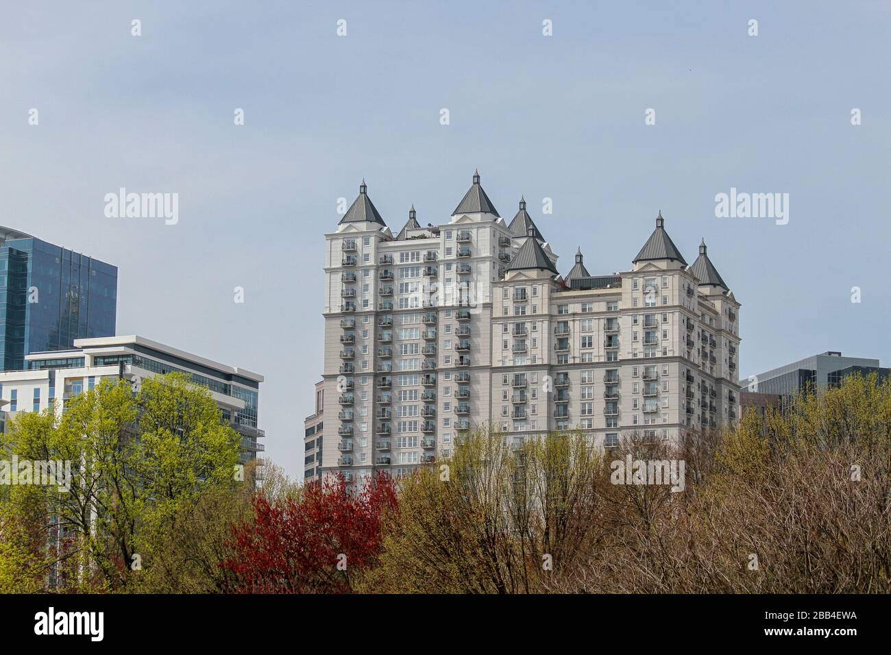 Una vista dal parco Piemont degli edifici in Midtown, Atlanta, Georgia, Stati Uniti Foto Stock
