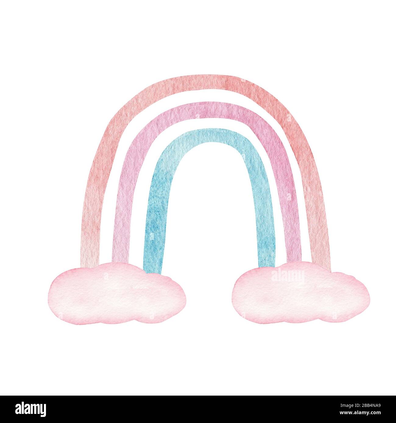 Acquerello cute color pastello arcobaleno e nuvole isolato su uno sfondo bianco. Arte di stanza dei bambini, grafica del bambino. Stile scandinavo alla moda. Foto Stock