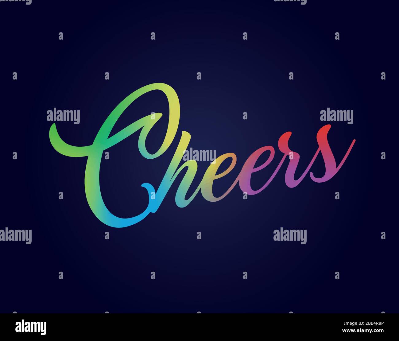 L'elegante isolato arcobaleno gradiente mano scrittura lettera lettera lettera CHEERS Illustrazione Vettoriale