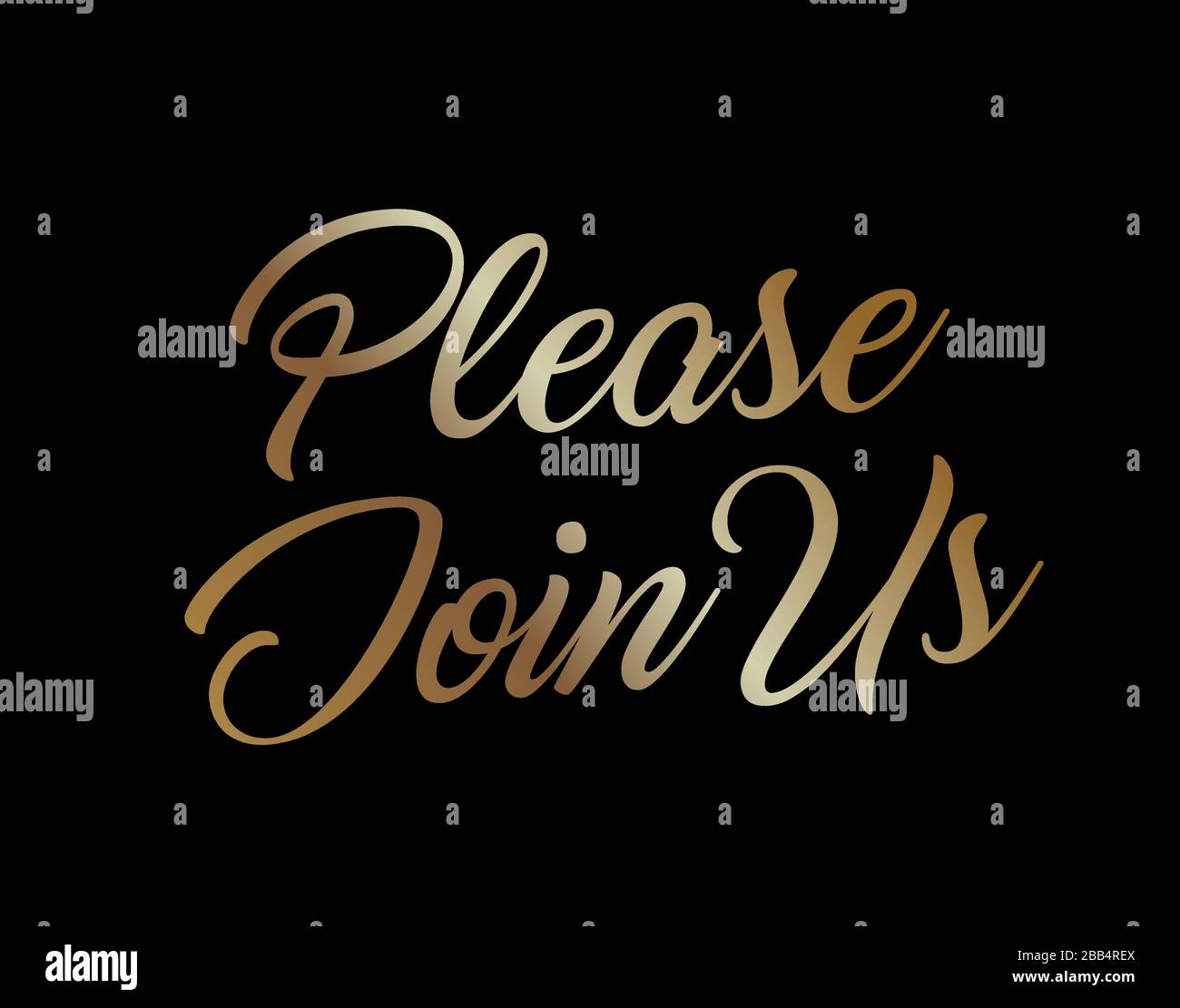 L'elegante e isolata sfumatura dorata parola di scrittura SI PREGA DI UNIRSI a noi per cerimonia nuziale carta di invito Illustrazione Vettoriale
