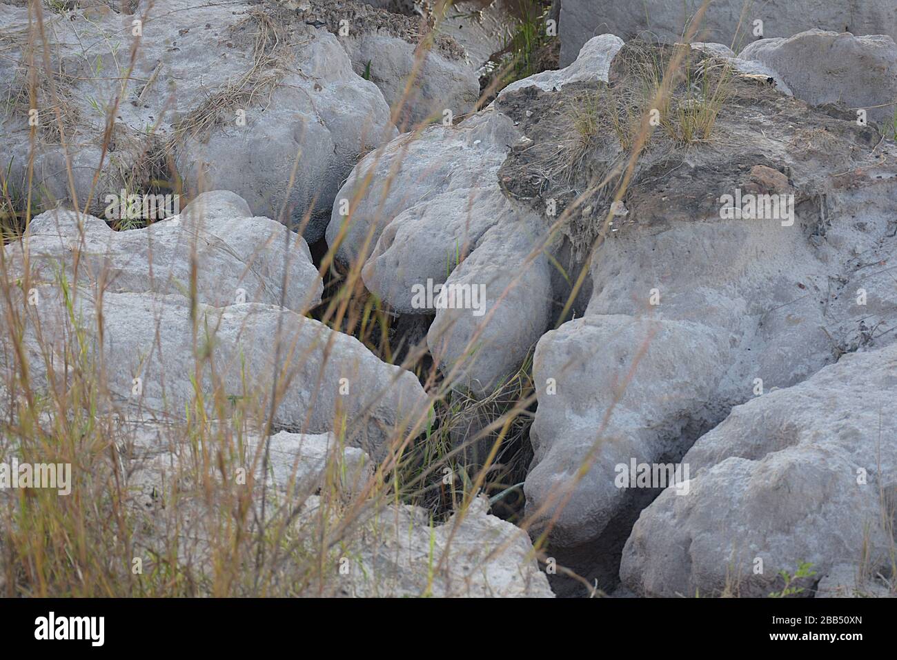 La sabbia bianca del marshland che ha preso le forme dovuto erosione in ruwamagana, Ruanda, Africa orientale Foto Stock