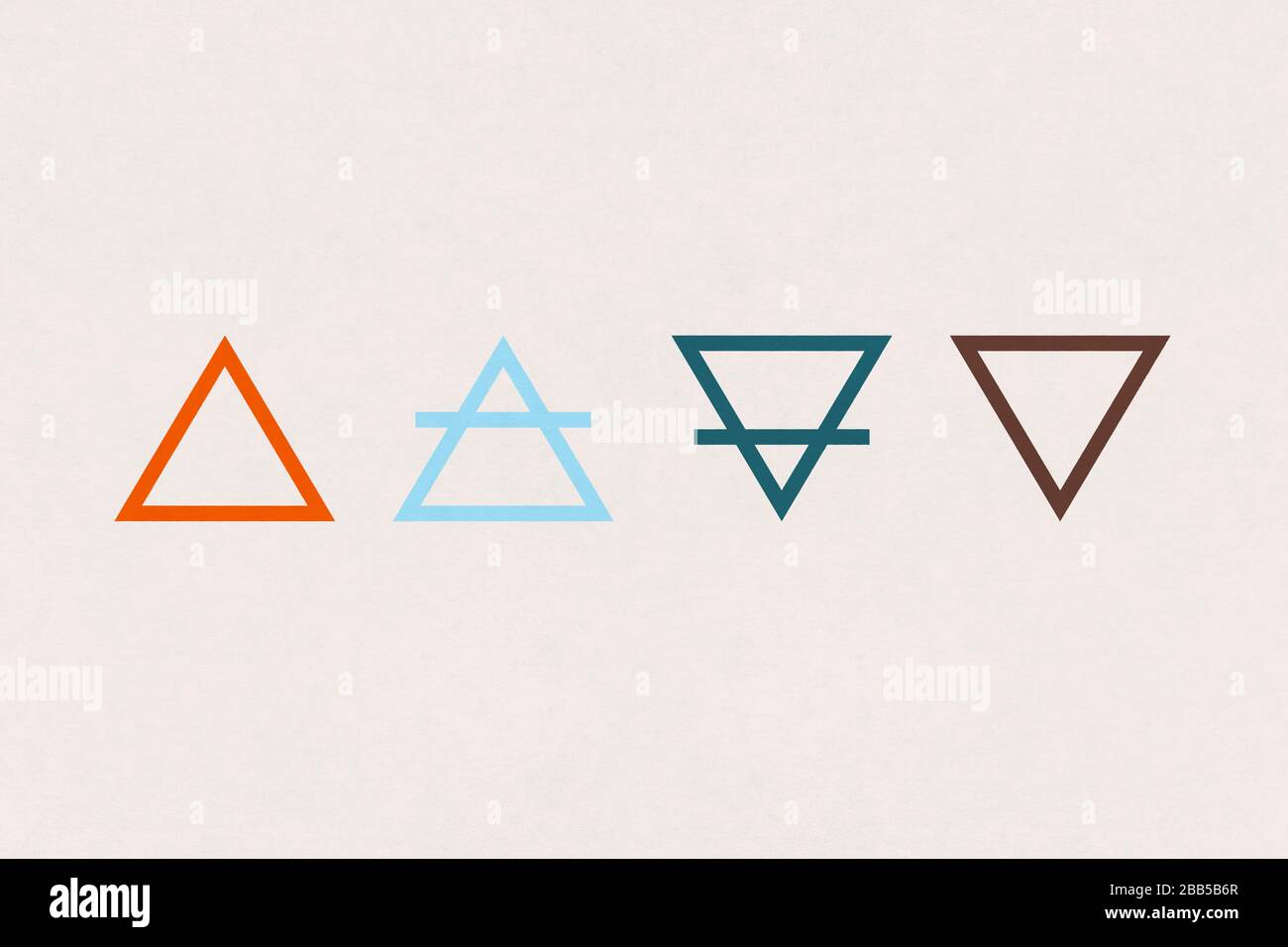 Simbolo dell'alchimia dei quattro elementi (fuoco, aria, terra e acqua) al centro di una vecchia carta. Foto Stock
