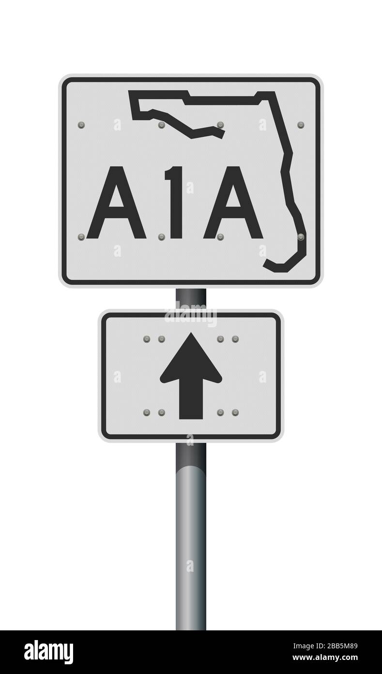 Illustrazione vettoriale del cartello stradale bianco della Florida state Highway su palo metallico Illustrazione Vettoriale