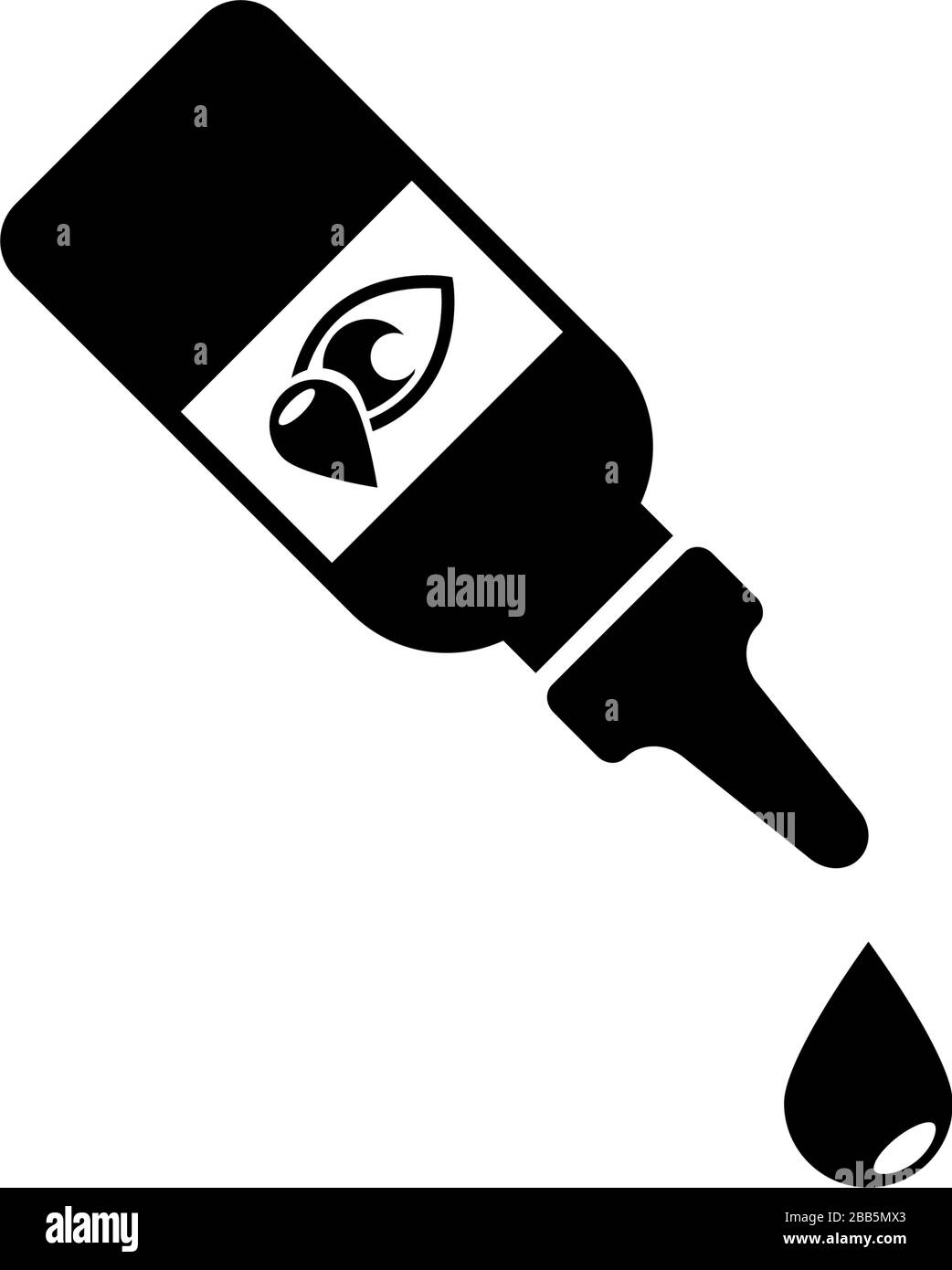 Collirio flacone dagli occhi arrossati. Illustrazione dell'icona vettore piatto. Semplice simbolo nero su sfondo bianco. Collirio flacone da rossore occhi segno de Illustrazione Vettoriale