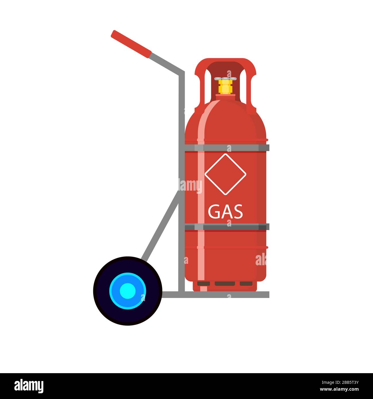 Serbatoio del gas fissato nel carrello. Palloncino vettoriale butano infiammabile, contenitore compresso con illustrazione del gas Illustrazione Vettoriale