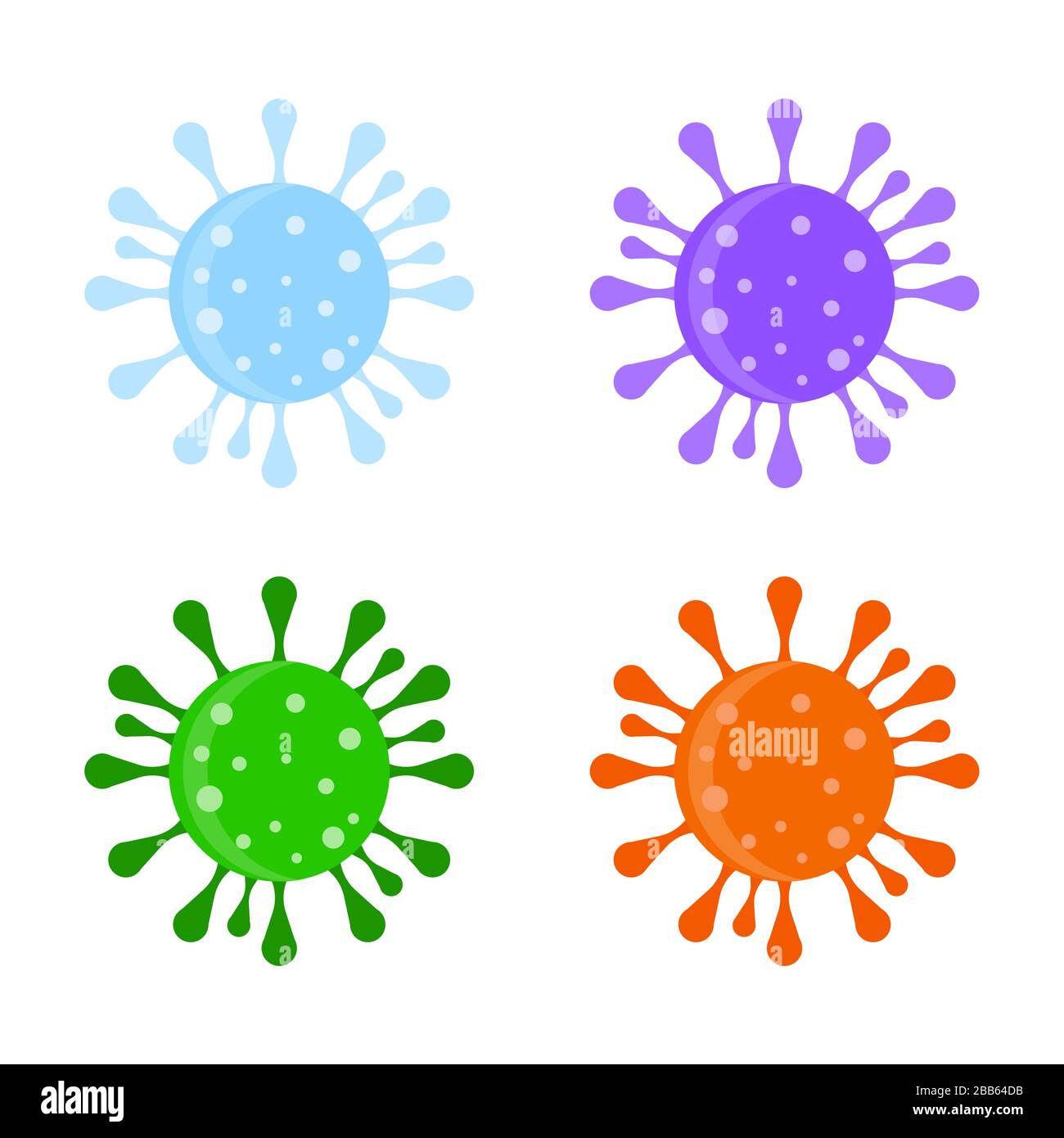 Raccolta di microbi virus colorati. Illustrazione di virus corona, microrganismi chimici e batteri a rischio biologico Illustrazione Vettoriale