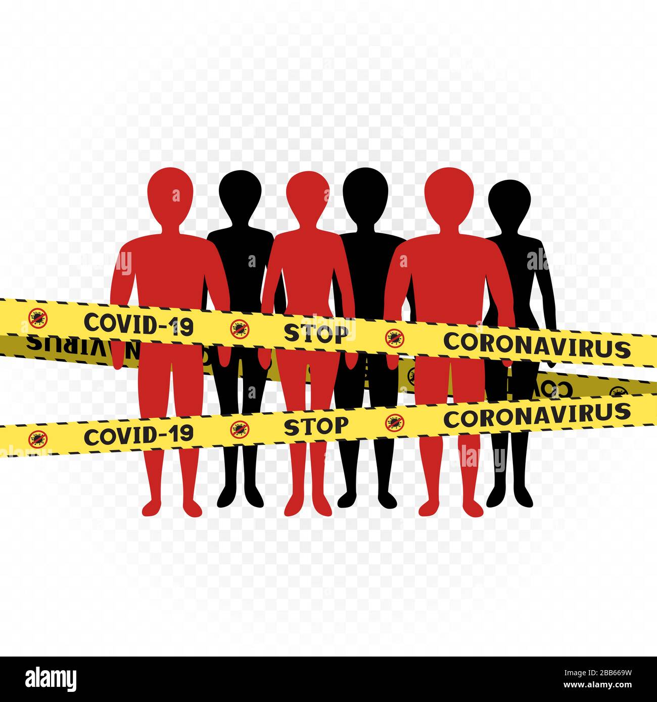 persone dietro il nastro di coronavirus Illustrazione Vettoriale