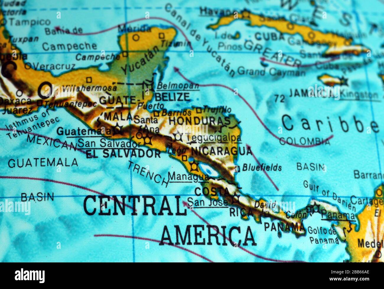 Mappa dell'America centrale sul vecchio atlante Foto Stock