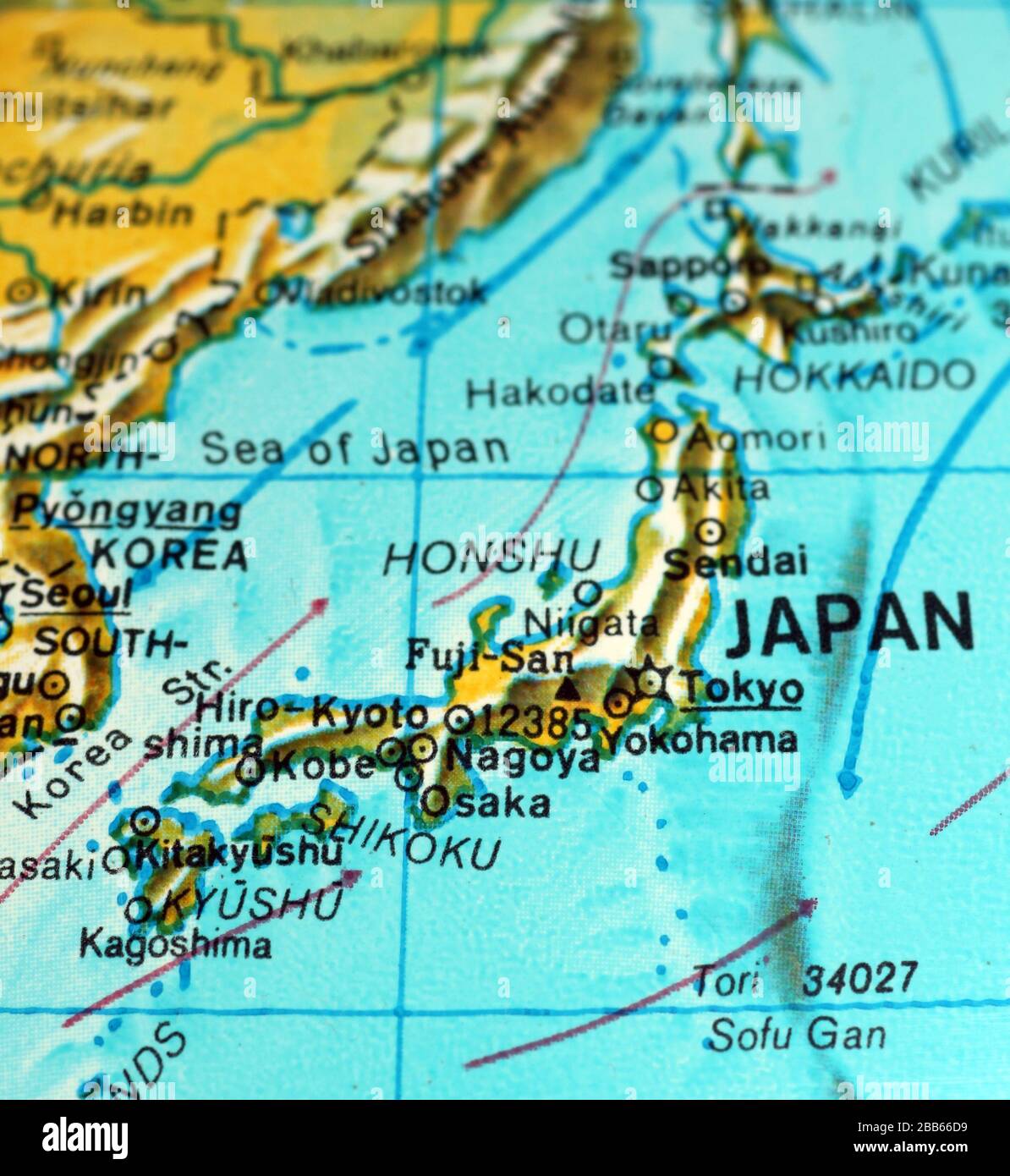 Mappa del Giappone sul vecchio atlante Foto Stock