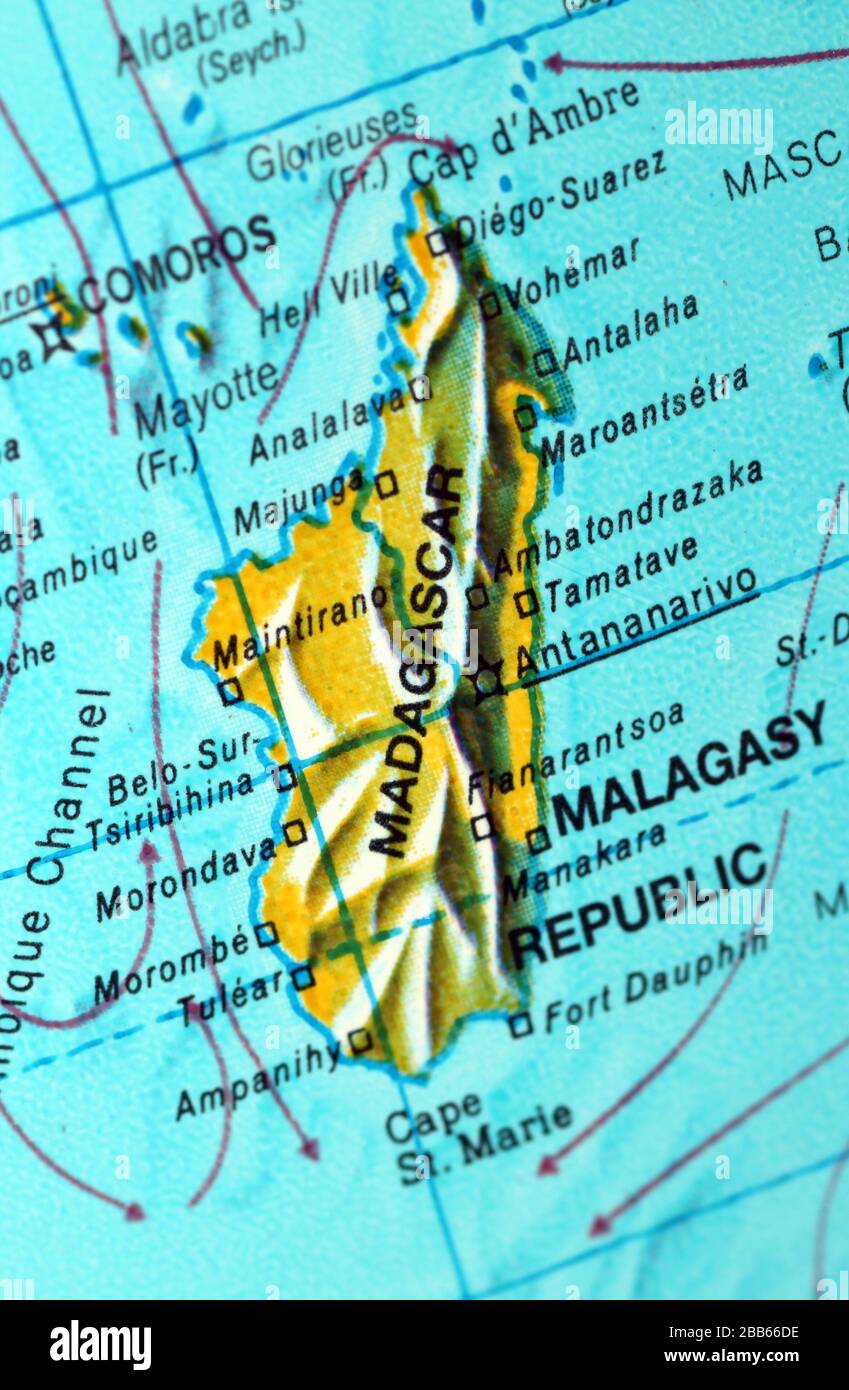 Madagascar sul vecchio atlante Foto Stock