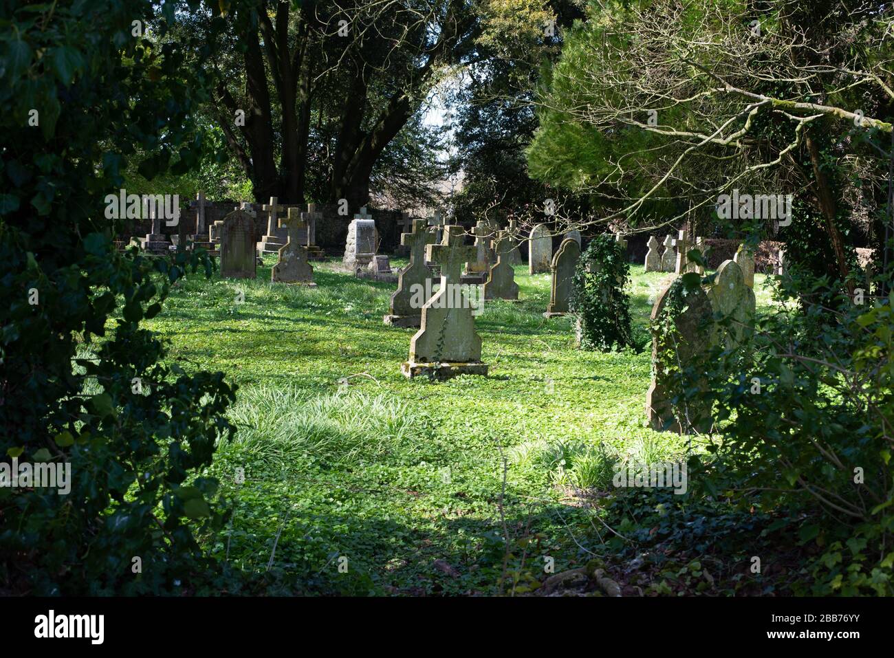 English Village Graveyyard and Churchyard in Hampshire, Inghilterra Foto Stock