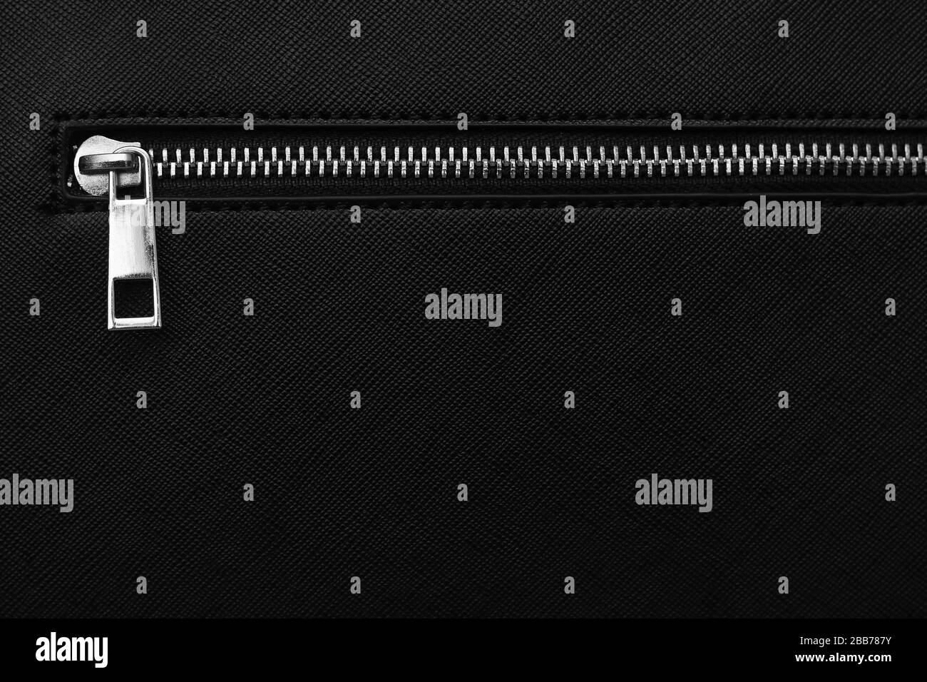 Chiusura lampo sulla borsa da donna nera con spazio per la copia Foto Stock