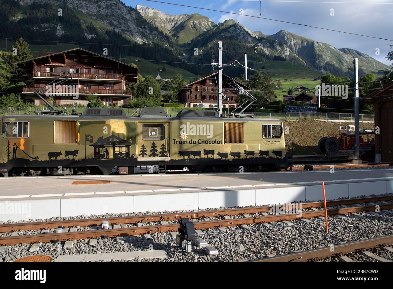 Chocolate Train Bulle, Gruyère nel cantone di Friburgo, Svizzera, Europa, 08/09/2019, Chocolate Train Bulle, Train Du Chocolat ( Golden Pass serv Foto Stock