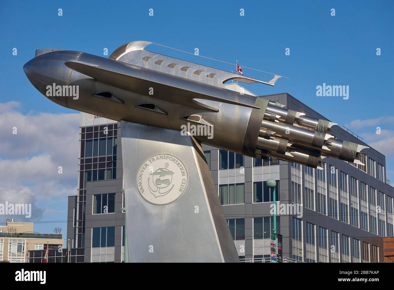 La scultura Centennial Rocket Ship in acciaio inossidabile e bronzo a Vancouver, BC, Canada Foto Stock