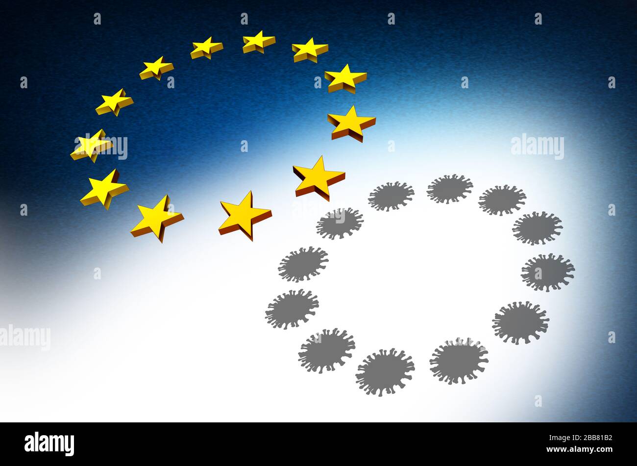 Epidemia di coronavirus nell'Unione europea e Paesi europei in cui si manifesta una pandemia di malattie, tra cui Francia Germania Italia e Inghilterra, come infezione influenzale o influenzale. Foto Stock