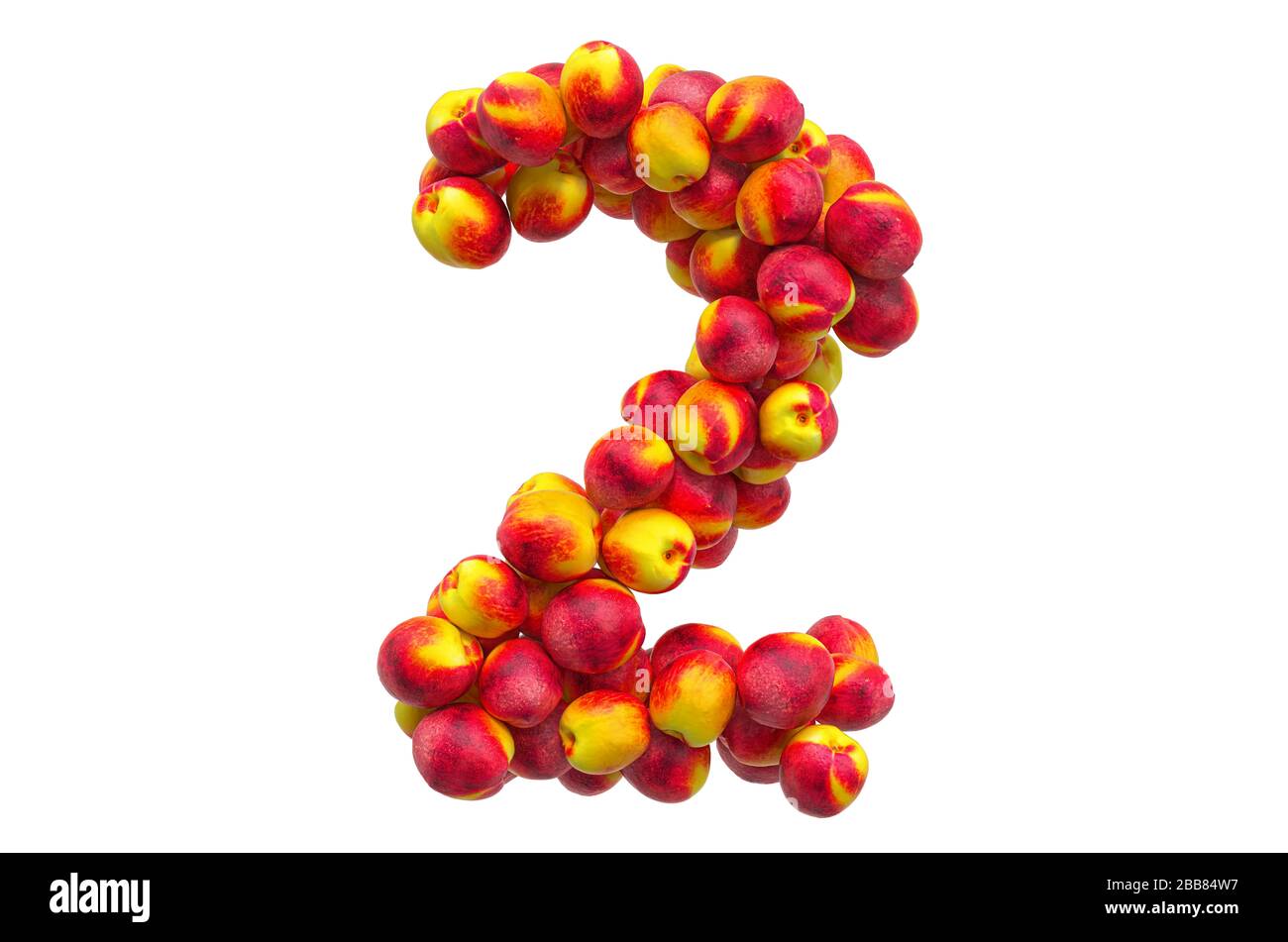 Numero 2 da nettarine o pesche, resa 3D isolata su fondo bianco Foto Stock