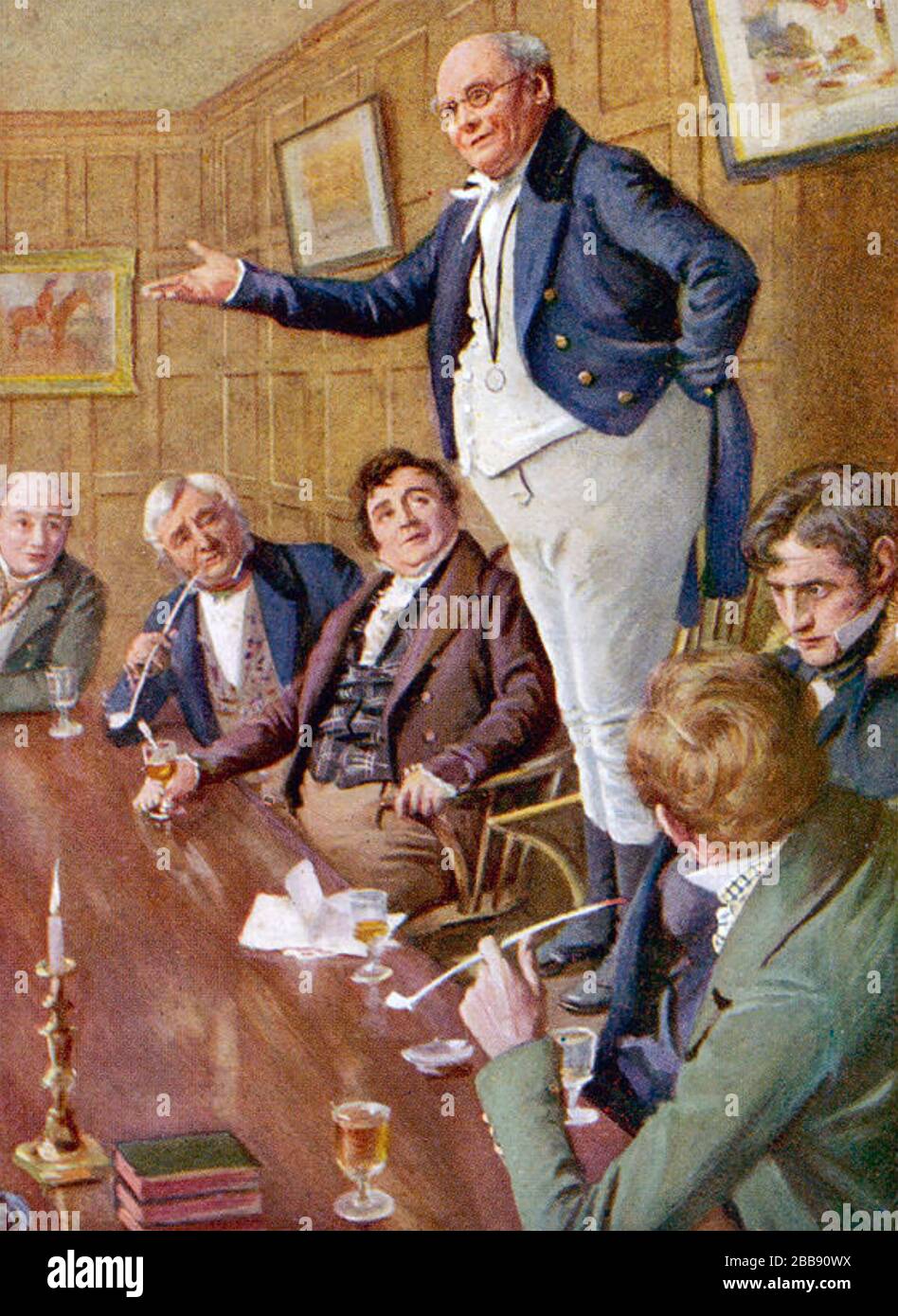 CARTE PICKWICK di Charles Dickens, 1836. Il signor Pickwick si rivolge al Club in un'illustrazione 1920s Foto Stock