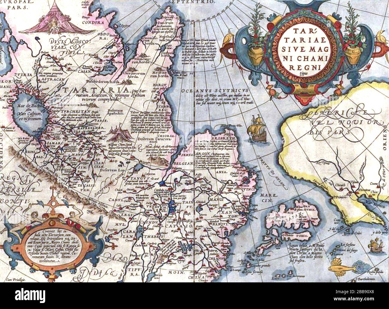 RUSSIA NORD-ORIENTALE E ALASKA dalla mappa di Abraham Ortelius circa 1570 Foto Stock
