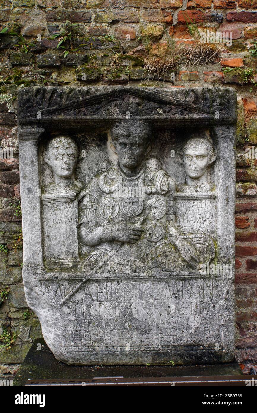 Römischer Gedenkstein an den Centurio Marcus Caelius, Xanten, Nordrhein-Westfalen, Deutschland Foto Stock