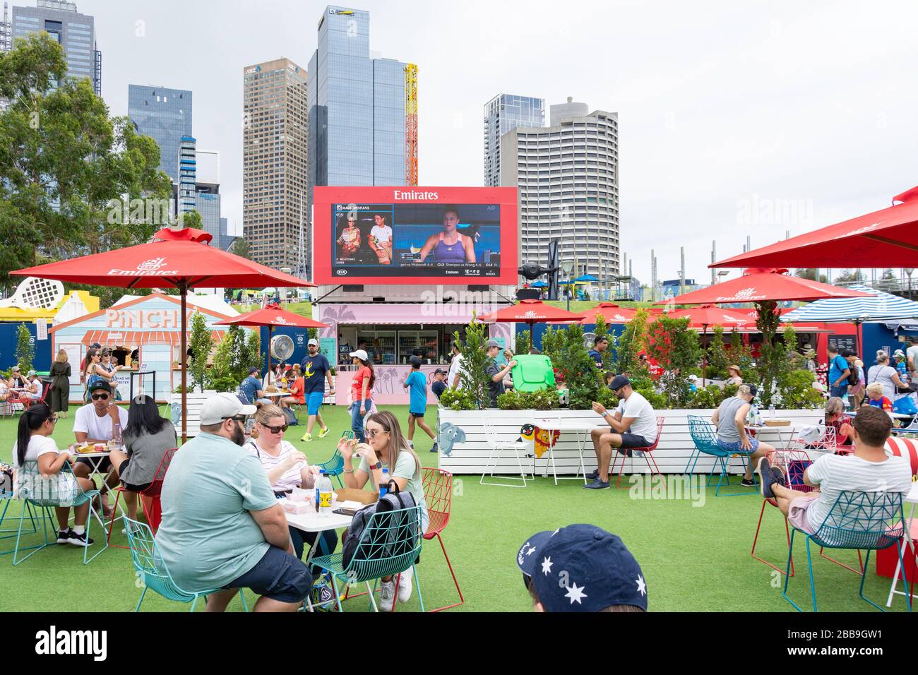 Campo da cucina all'aperto al torneo di tennis Melbourne Open 2020, City Central, Melbourne Park, Melbourne, Victoria, Australia Foto Stock