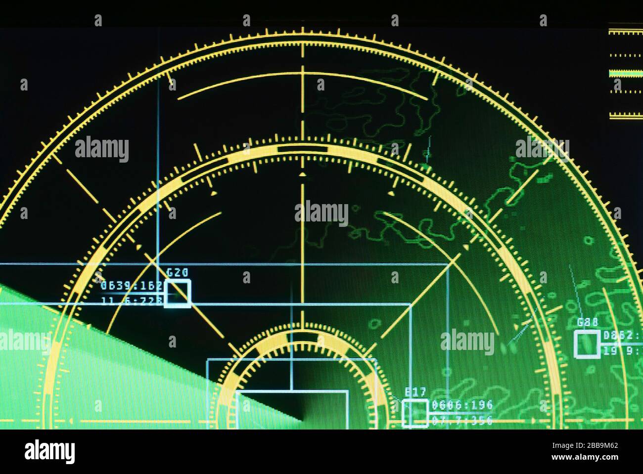 Primo piano di uno schermo radar per l'aeroporto Foto Stock
