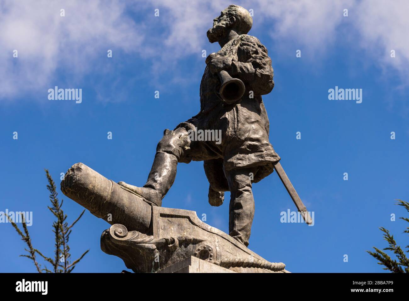 Cile, Punta Arenas - Plaza Munoz Gamero, Monumento a Hernando de Magallanes Foto Stock