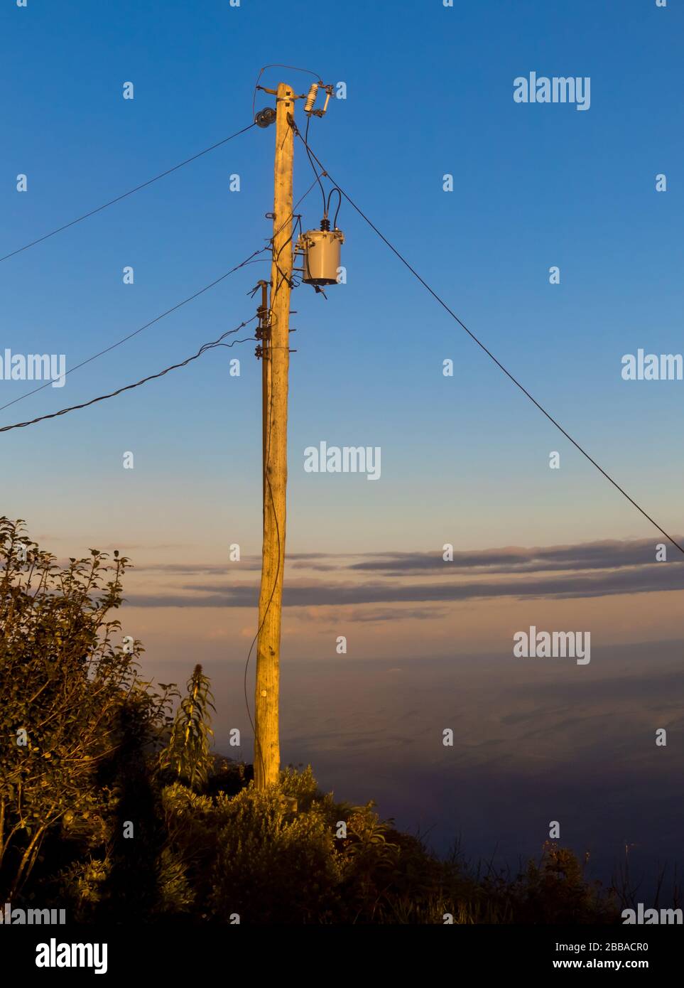 Palo di potenza con trasformatore, in legno Foto Stock