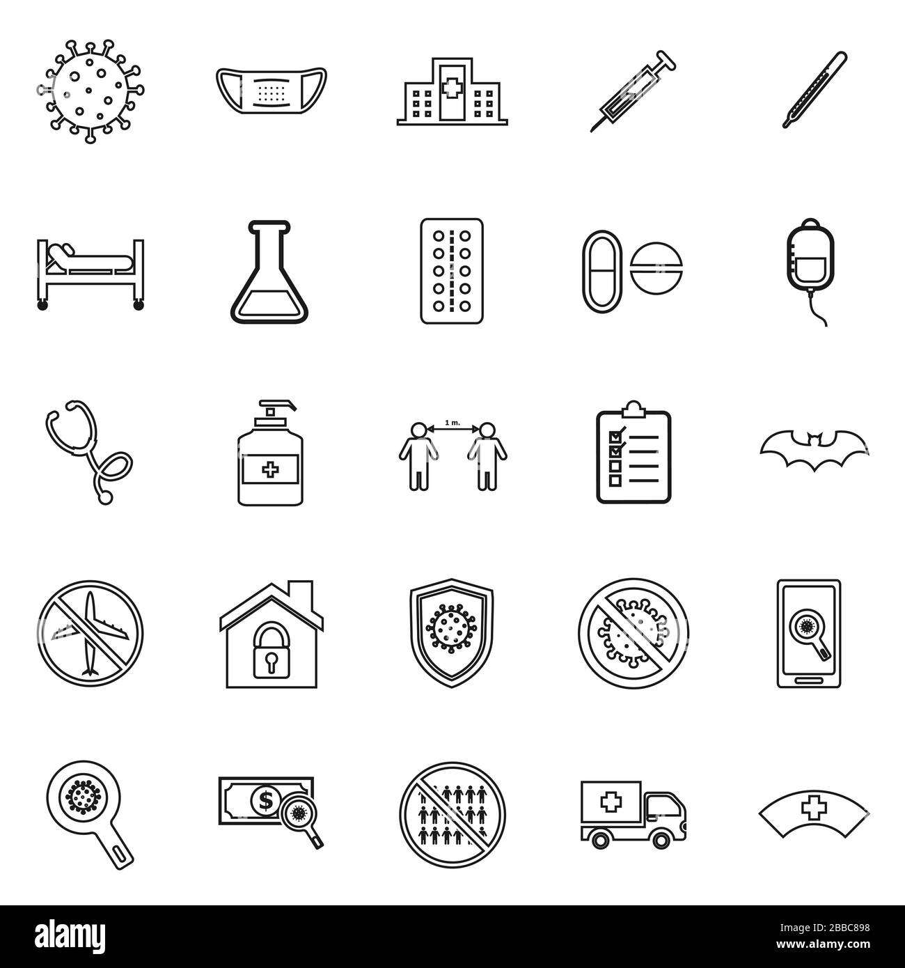 Icone linea coronavirus su sfondo bianco, vettore stock Illustrazione Vettoriale