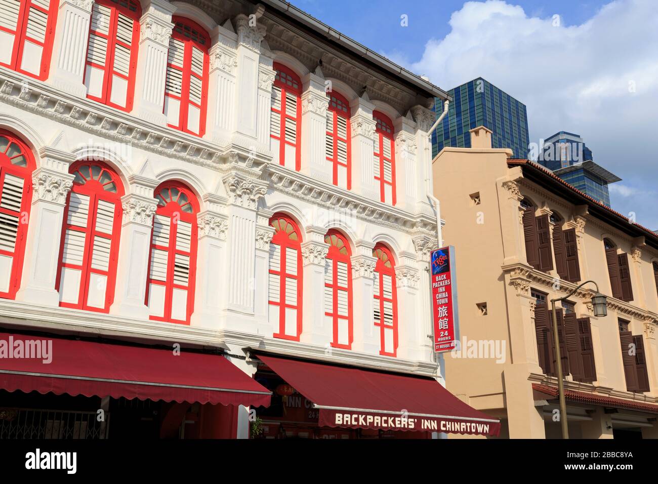 Architettura coloniale su Mosque Street, quartiere di Chinatown, Singapore, Asia Foto Stock